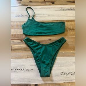 L*Space Bitsy Cut Bottom One Shoulder Bikini Set in Green Size Small
